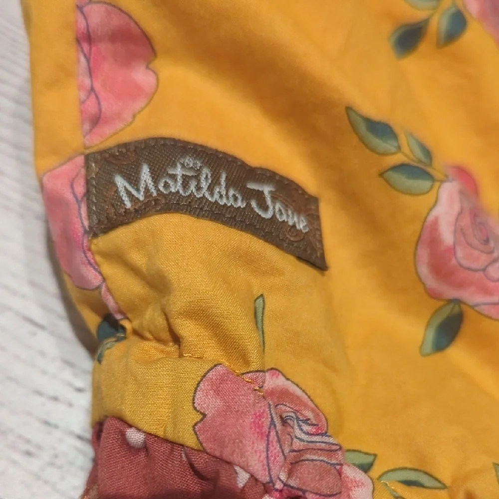 Matilda Jane Yellow Floral Diaper Cover with Pink Roses and Green Straps
